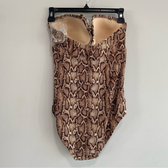 Women’s Textured Pique Tie-Front One Piece Swimsuit Kona Sol Snake Print Size M - Picture 5 of 10